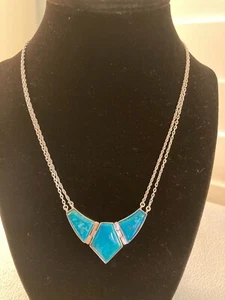 .925 Sterlingsilber Drei Panel Scharnier Türkis Doppel Kette Halskette 19-22" - Bild 1 von 21