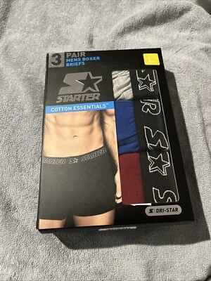 Starter 3-Pack Men Stretch Performance Dri-Star Boxer Brief Size L Blue Red Gray - Image 1 of 2