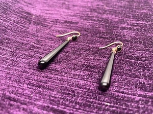 ORECCHINI VINTAGE ORO GIALLO 9 CT 9 CARATI OYNX NERO SET 2,9 G GOCCE PENDENTI - Foto 1 di 3