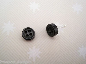CUTE JET BLACK TINY BUTTON Small Chunky Stud Earrings SP Gift 9mm Rockabilly - Picture 1 of 1