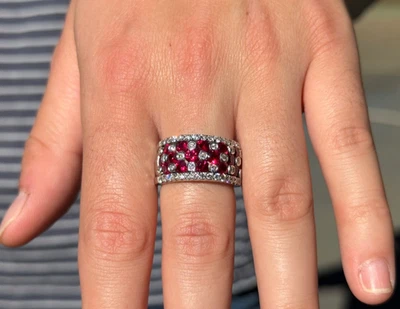 Vintage Estate 18k White Gold Natural Ruby & Diamond Ring 3CTW Size 6.75 US - Image 1 of 4