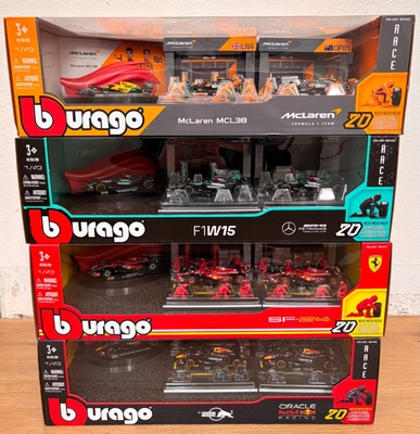 Bburago 1:43 Formula F1 Racing Paddock Set Red Bull McLaren Mercedes AMG Ferrari - Image 1 of 4