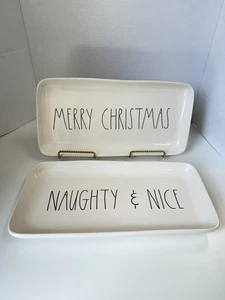 Rae Dunn Frohe Weihnachten/Frech & Schöne Platten 2er Set 14x7 Zoll W2 - Bild 1 von 6