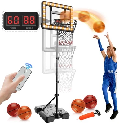 J JINPEI Kids Basketball Hoop Indoor Outdoor,Adjustable Height 2.9Ft-5.9Ft Toddler Basket