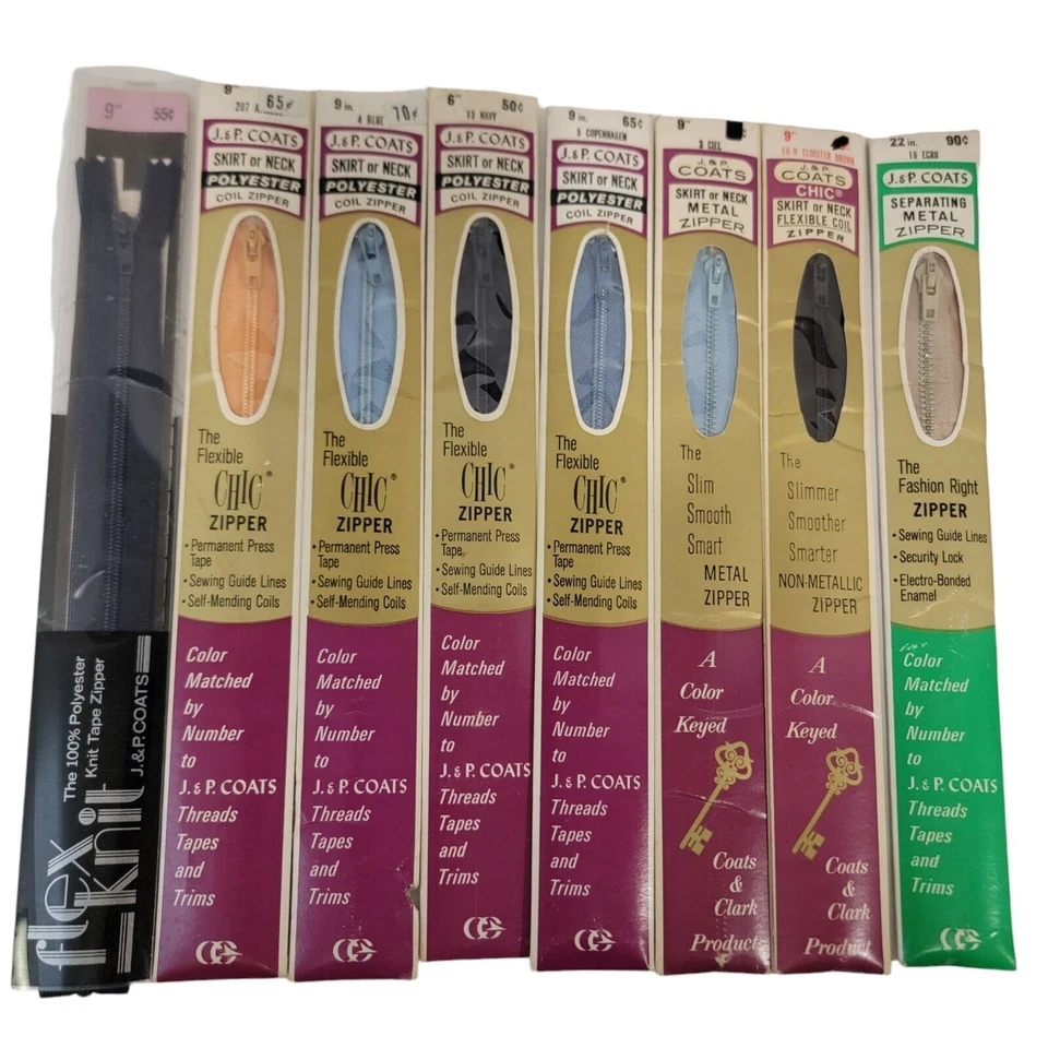 Vintage J &P Coats Skirt Or Neck Polyester Zippers Assorted Colors And Sizes Lot - Image 1 of 4