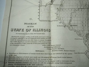 Original Antique Early Illinois General Land Office Survey Map 1852 - Picture 1 of 1