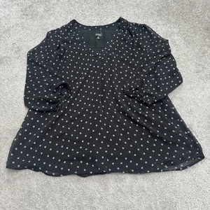Jones New York Sheer Tunic Blouse Womens XL Black Polka Dot Long Sleeve V-Neck - Picture 1 of 11
