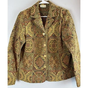 Vintage Appleseed Sz M? Gold Multi Tapestry Button Front Notch Collar Blazer - Picture 1 of 11