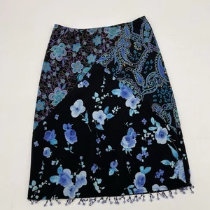 Lunachix Patchwork Floral Skirt - Size S Made in USA Beaded Hem Black Blue Y2K - Picture 1 of 9