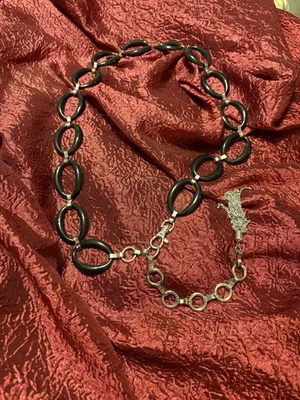 Винтажный черный акрил овальный ссылка ремень или ожерелье серебристого тона акценты - Изображение 1 из 4