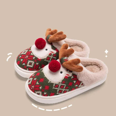 Lindas pantuflas de felpa de alce de Navidad insertos de invierno moda piso antideslizante dormitorio hogar Foto 1 de 4