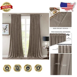 Luxury Taupe Velvet Curtains - Thermal Insulated Rod Pocket Drapes (2 Panels) - Picture 1 of 9