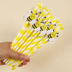 30Pcs Sweet Bee Theme Disposable Paper Straws Bar Drinking Straw Tableware for K - Picture 1 of 13