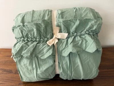 NEW-Pottery Barn Teen F/Queen Macaroon Ruffle Quilt, Green - Image 1 of 4