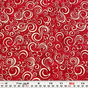 White Swirls & Pin Dots on Red Unbranded BATIK Cotton Fabric Remnant 10" x 43" - Picture 1 of 2