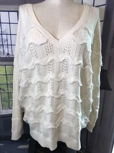 Evri 0X NWT Pointelle Long Sleeve V Neck Sweater Cream Fringe Trim Pristine - Picture 1 of 13