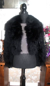 TOPSHOP VINTAGE BLACK FEATHER CROP JACKET COLLAR FESTIVAL UK 4-6 EU32-34 US0-2 - Picture 1 of 11