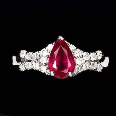 925 Sterling Silver Ring with Pear-Shaped Ruby (7x5mm) Simulated Zirconia... - Image 1 of 4