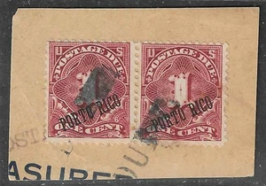 Puerto Rico, 1c postage dues, pair, same 25° angle DUE cancels #J1a - Picture 1 of 1