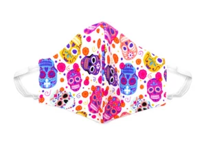 Fabric Face Mask Cotton Reusable Washable Kid Teen Small USA White Sugar Skull - Picture 1 of 2