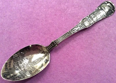Cuchara de recuerdo esterlina de 5,8" Philadelphia PA City Hall Liberty William Bell Penn Foto 1 de 4