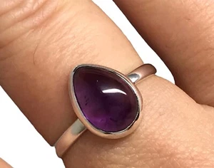 Amethyst pear ring solid Sterling Silver cabochon size T. New, actual one. - Picture 1 of 13
