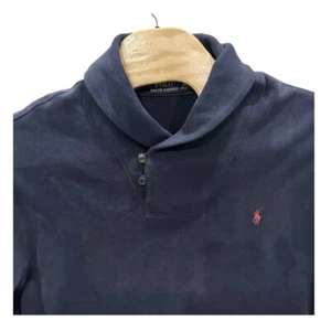 Polo Ralph Lauren maglione collo sciallato blu navy uomo XLT pullover cotone logo - Foto 1 di 7