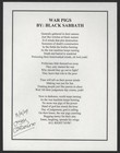 BLACK SABBATH Signed Lyrics - 
