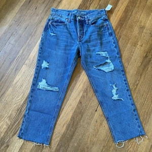 NWT Old Navy Sz 2P Blue High Rise Slouchy Straight Distressed Crop Denim Jeans - Picture 1 of 7