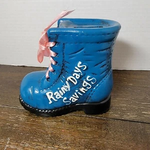 Vintage Rainy Days Savings Blue Boot Sparschwein Coin Bank 5" mit Stecker - Bild 1 von 6