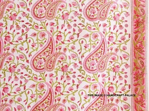 White Pink Indian Hand Block Running 100% Cotton Fabric 3 Yard Handmade Fabric - Picture 1 of 9