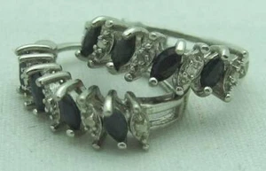 GORGEOUS ESTATE SAPPHIRE & DIAMOND STERLING SILVER HUGGIE EARRINGS, 11/16" - Bild 1 von 6