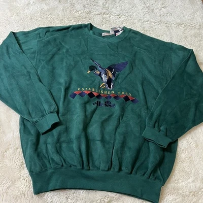 NUEVO CON ETIQUETAS VINTAGE Ellesse Tenis Hombres Cuello Redondo Sudadera Mediana Verde Pato Bordado Foto 1 de 4