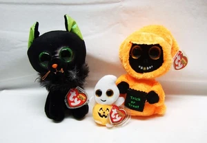 3 TY Beanies Boos Halloween Oleander Katze Grinner Geist gruselig mit Etikett - Bild 1 von 2