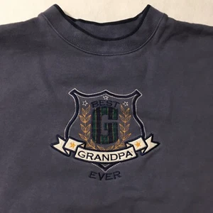 M&C Sport  blue embroideredThe best Grandpa ever Crew Neck Pullover L - Picture 1 of 8