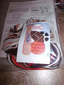 Design Works SPORTS Football Baseball Basketball Wall Hanging Plastic Canvas Kit - Picture 1 of 2