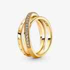 *Brand New* Pandora 14K Gold Plated Crossover Pavé Triple Band Ring 169057C01-48