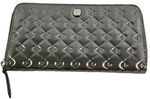 Portafoglio FENDI Argento Verniciato Pelle Zippy Zip Intorno Made in Italy Autenticato