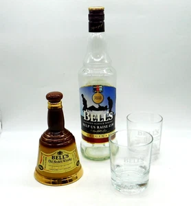 Bells Old Scotch Whisky Bundle Glasses Ceramic Bell Bottle Help the Heros - Picture 1 of 12