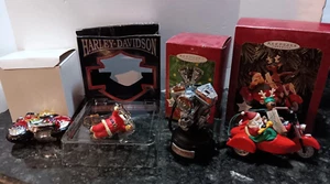 Lot of 4 Motorcycle Ornaments, 3 Vintage Harley Davidsons, 1 hand blown glass - Picture 1 of 15