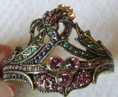NEW HEIDI DAUS Bangle Hinged Bracelet Pink and Green Crystals - Image 1 of 4