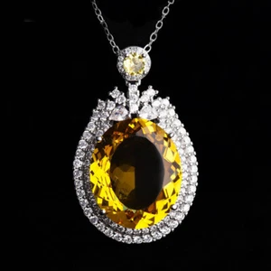 New Big Oval Yellow Citrine Gemstone Fashion Women Silver Necklace Pendants - Picture 1 of 6