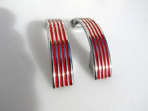 2 Vintage Chrome Drawer Pulls w Red Grooved Lines Cabinet Door Handles Amerock - Picture 1 of 10
