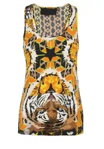Philipp Plein Silk Tiger Print Racerback Tank Top w/ Rhinestone Skull - Sz - L - Picture 1 of 9