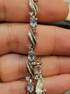 DAZZLING 925 STERLING SILVER Rhinestone 💎 BRACELET 8" - Picture 1 of 7