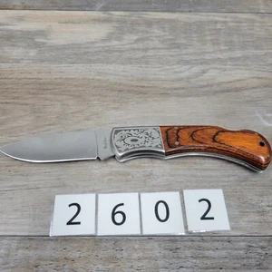Rough Rider Lockback Rich Grain Wood Handle Etched Stainless Steel Pocket Knife - Picture 1 of 7