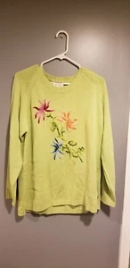 NUEVO Suéter Verde Yi Chin con Bordado Floral Talla Grande - Imagen 1 de 5