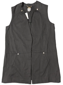 ANNE KLEIN Women Black Viscose Nylon Blend Open Front Vest NEW - Picture 1 of 18