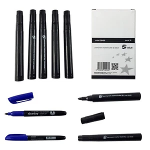 PERMANENT MARKER PENS WATERPROOF BLUE BLACK ANY QTY PEN FOR SCHOOL OFFICE HOME - Picture 1 of 12