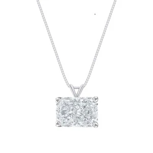 IGI E/VVS 3 Ct Radiant Cut Lab Grown Diamond East-West Necklace 14K White Gold - Picture 1 of 2